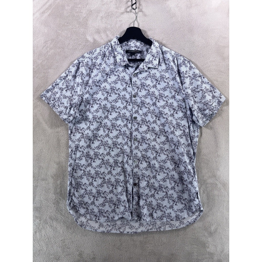 John‎ Varvatos USA Button Down Shirt Mens Large Blue Floral Short Sleeve Casual